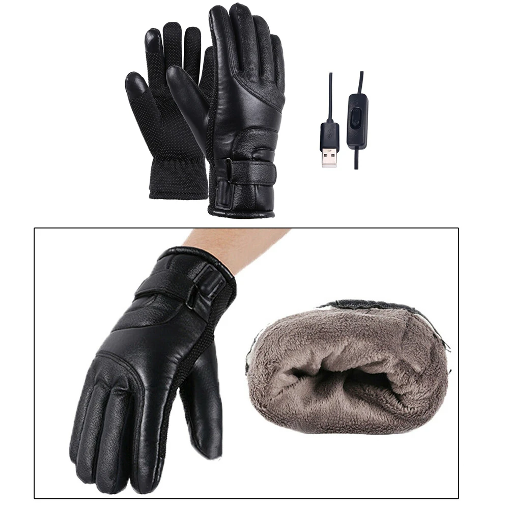 USB Heating Gloves 1 PairTouch Screen Zipper Cuffs Letter Print Fingertip  Opening Winter Adjustable Temperature Fishing Gloves,Grey