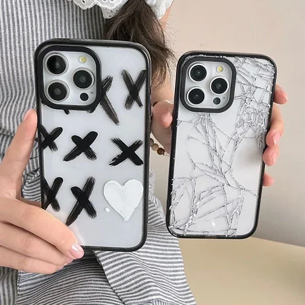 Creative Broken Glass 2.0 Acrylic Black Border iPhone 11 12 13 14 15 Pro Max Protective Mobile Phone Case Cover Shell