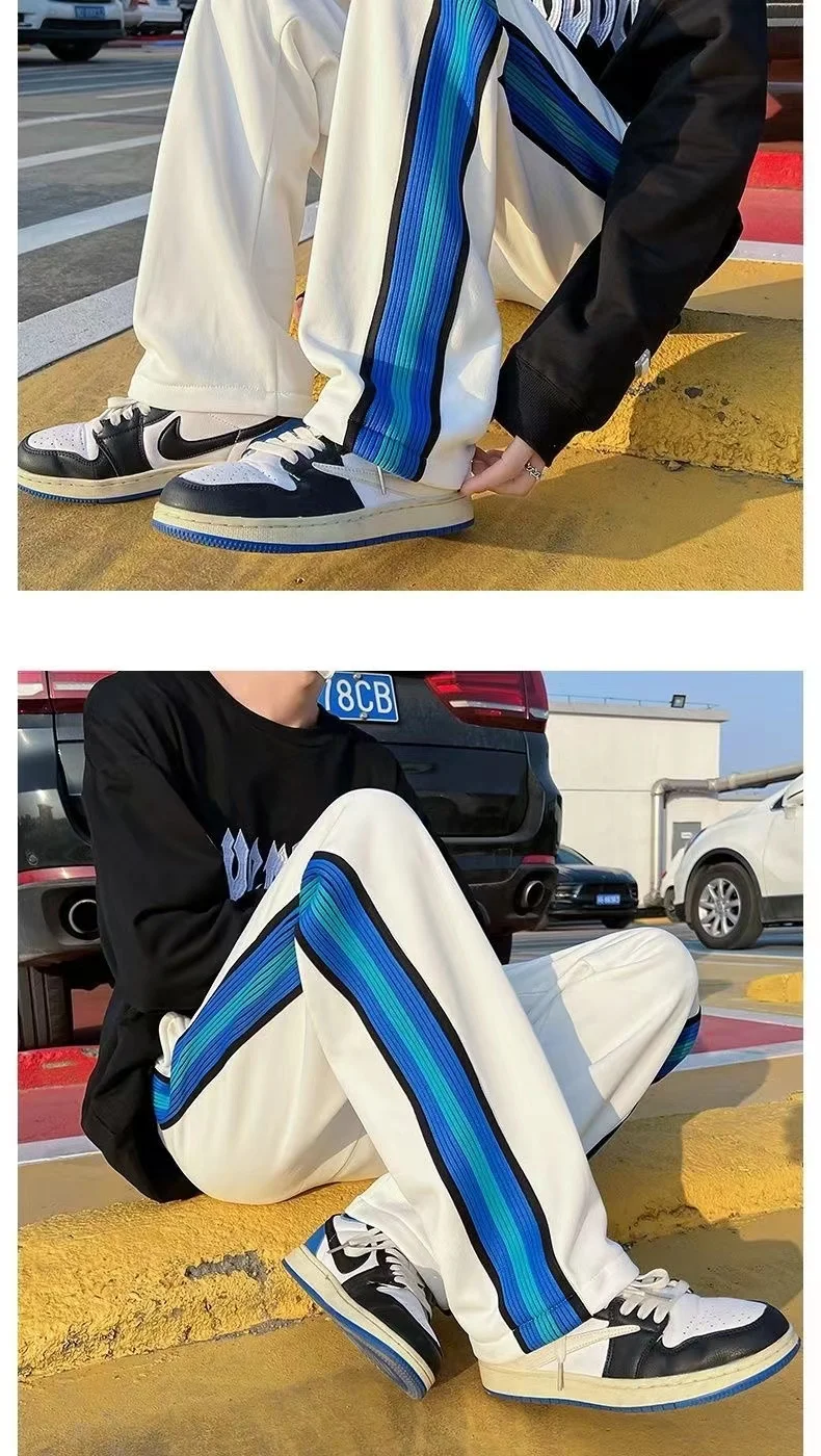 2022 Men's Blue/black Color Casual Pants Oversized High Street Loose Trousers Straight Pants Fashion Trend Sweatpants M-3XL mens sweatpants