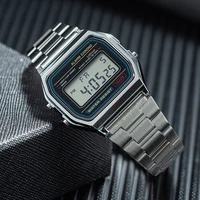 Luxury F91W Steel Band Watch Retro LED Digital Sports Military Watch Electronic Wrist Band Clock Ladies Men Couples Watches 2