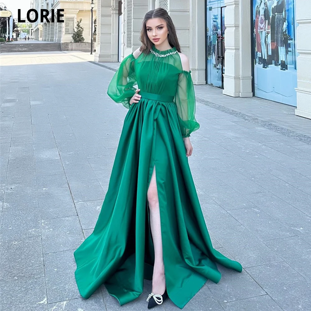 

LORIE Элегантные Выпускные платья плиссированные атласные с пышными рукавами официальное вечернее платье с высоким воротником с кристаллами вечерние платья