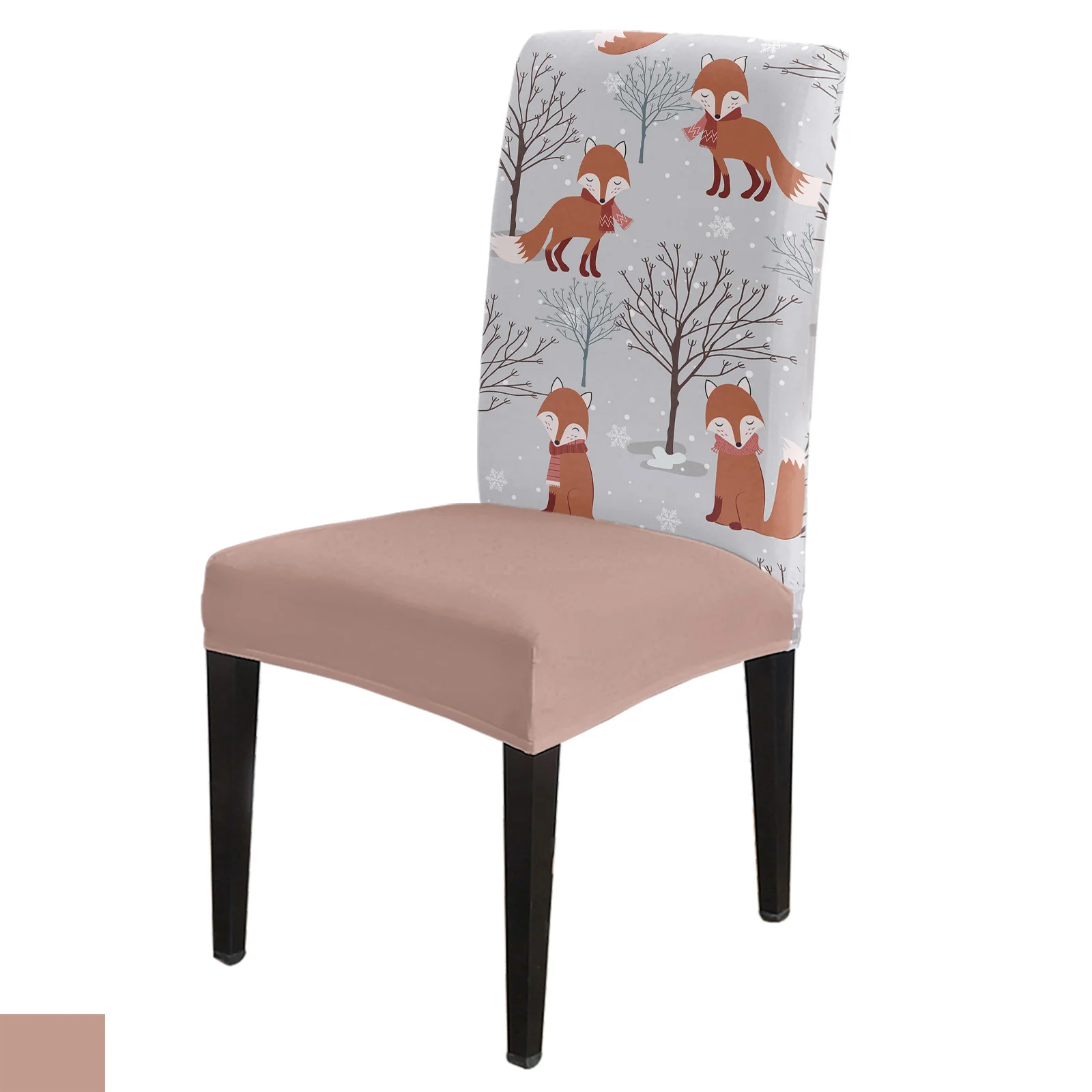 

Cartoon Fox Branches Forest Snow Dining Chair Cover 4/6/8PCS Spandex Elastic Chair Slipcover Case for Wedding Home Dining Room