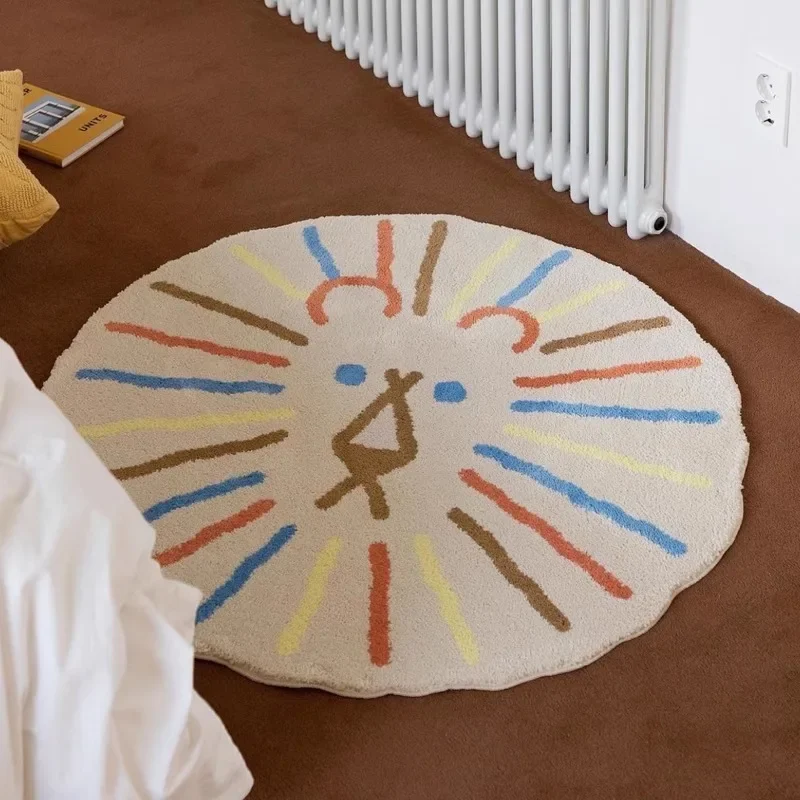 Round Living Room Carpet Irregular Lion Cartoon Cute Bedroom Bedside Plush Rug Large Area White Fluffy Soft Mats Ковер Tapis 러그