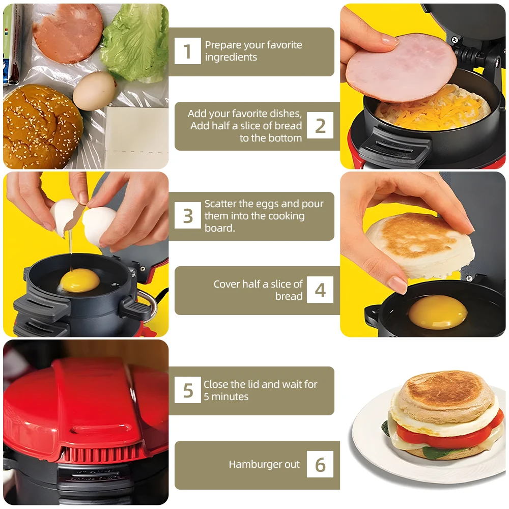 Portable Burger Sandwich Omelette Toaster Maker Breakfast Sandwich Hamburger Maker with Egg Cooker Ring Non Stick for Pancakes 6