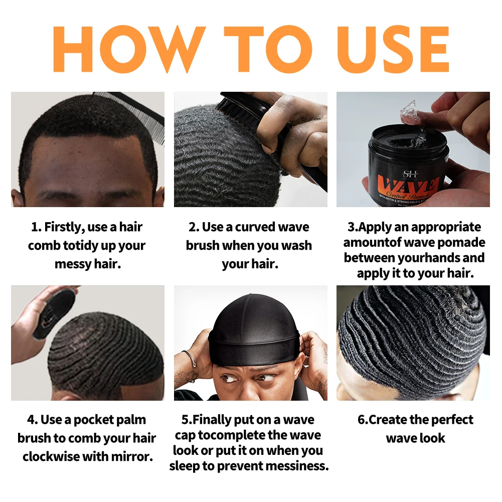 Deep Wave Control Pomade Shampoo Kit Biotin Prevent Hair Loss Edge Control Gel Sport Strong Hold Wave Hair Gel For African Men 6