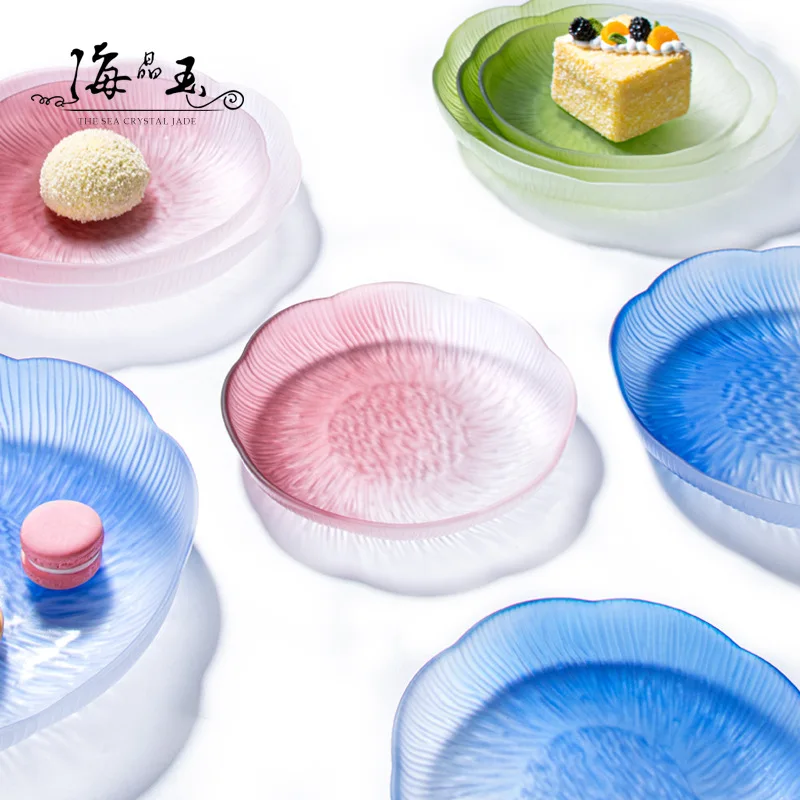 

Gradient glass fruit plate, Japanese dining plate, household tableware, high-end and fresh ins cake tray, dessert plate