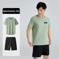 Men Ice Silk Quick Drying Sportswear Suit Fitness Clothes Short Sleeve Sports T-shirt Shorts Running Tracksuit Gym Training Set 2