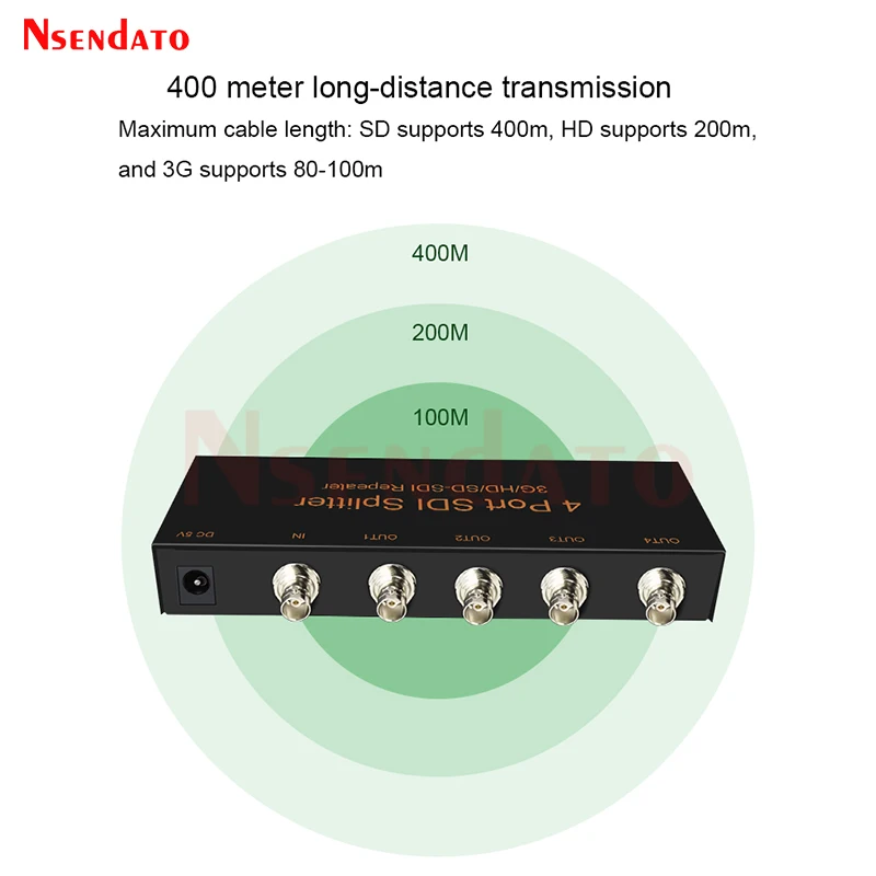 4 Port SD/HD/3G-SDI SDI Splitter 1X4 SDI Distribution Video Audio Converter 1080P SDI Extender for TV Camera Projector Monitor