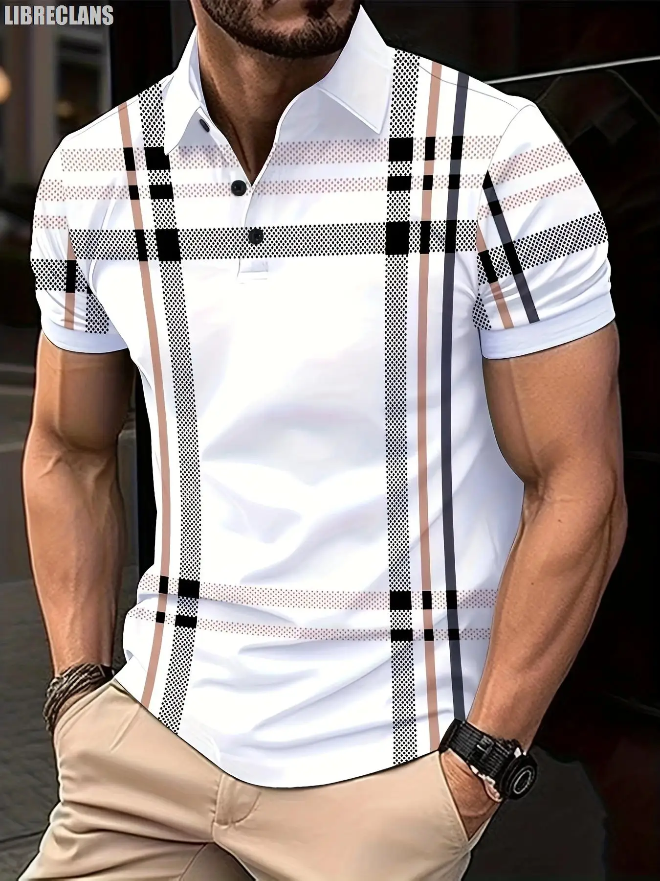 Striped Plaid Printed Men\'s POLO Shirt 2023 Summer New Men\'s Top Plus Size Casual Comfort Versatile Short Sleeves for Shopping