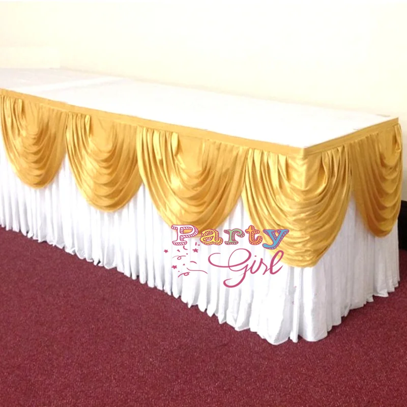 10FT Length Ice Silk Table Skirt Tablecloth Skirting With Top Swag Drape For Wedding Event Party Decoration