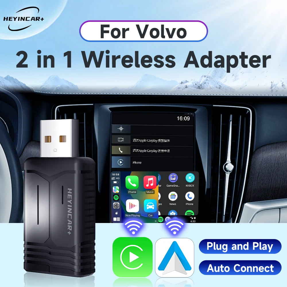 2024 Новый HEYINCAR 2 в 1 беспроводной Android автомобильный адаптер Carplay беспроводной для Volvo XC40 XC60 XC90 S60 S90 V40 V60 V90