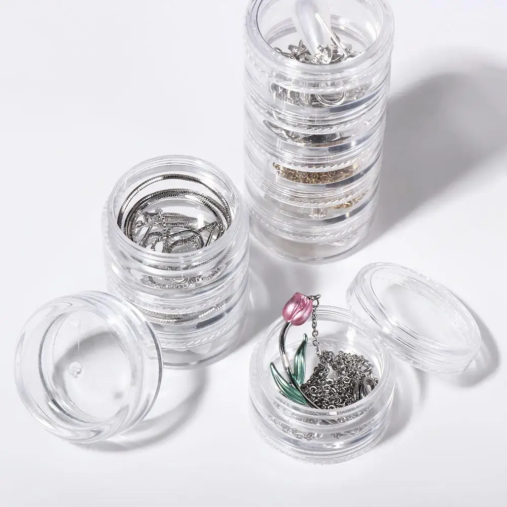 Stackable Clear Plastic Jewelry Bead Storage Box Small Round Container Jars Make Up Organizer Boxes