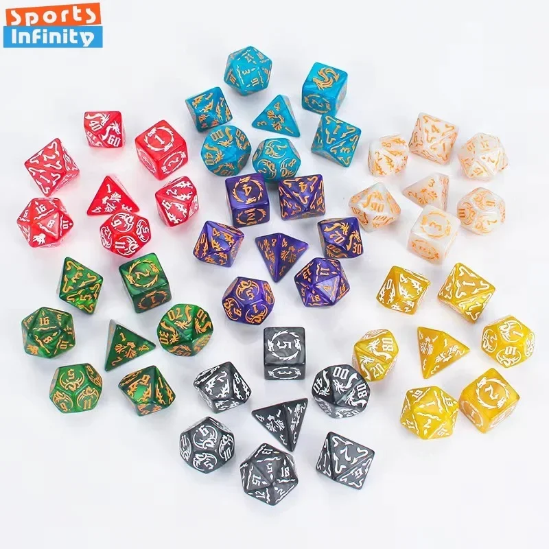 7pcs/set Dragon Element Polyhedral Dice Set Number Dice Kit for Dnd COC Cthulhu TRPG Running Team Table Game Dnd Set table games