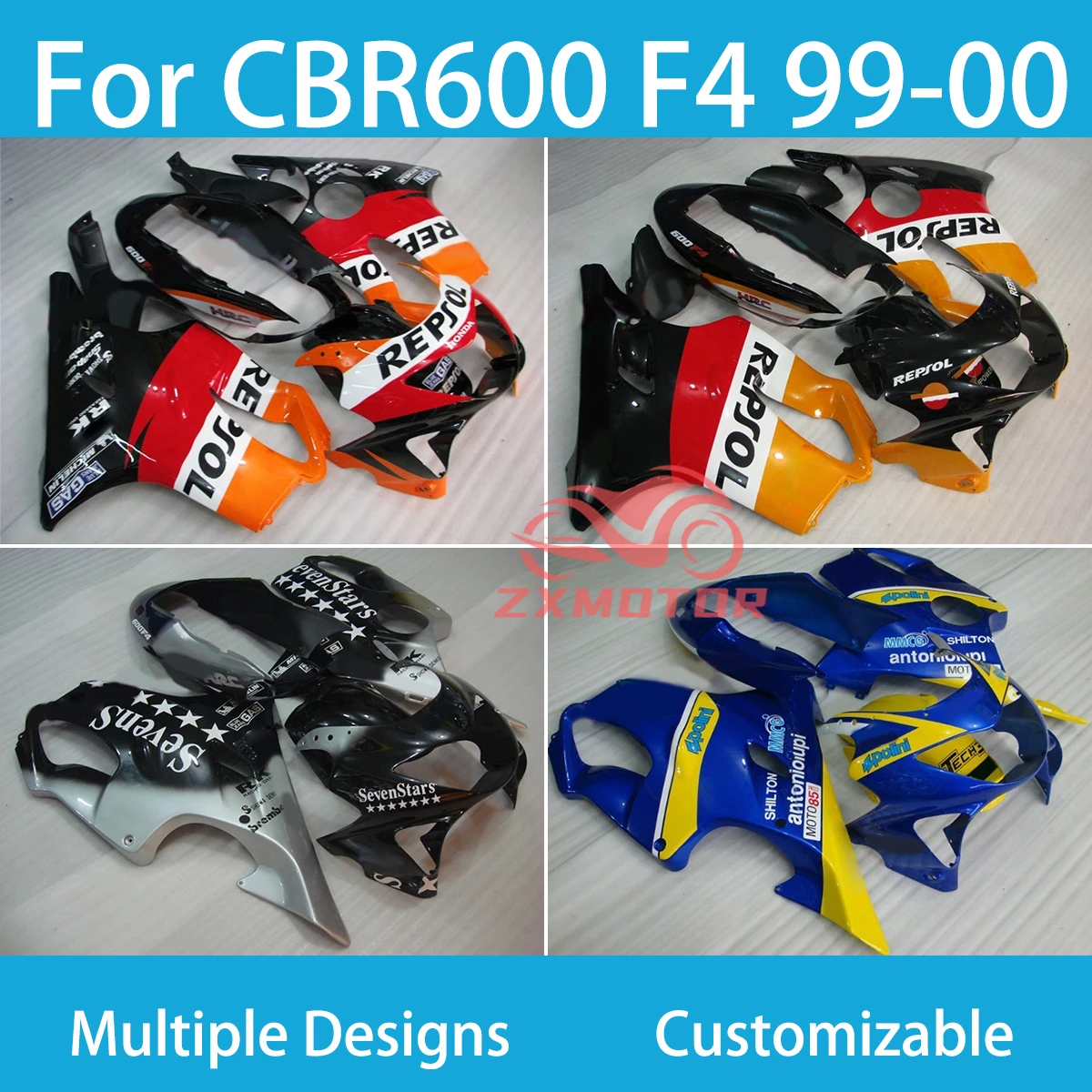 

Custom Pattern Fairing Fit Honda CBR600 F4 1999 2000 Blue Premium Injection Molded CBR 600 F4 99-00 Fairings