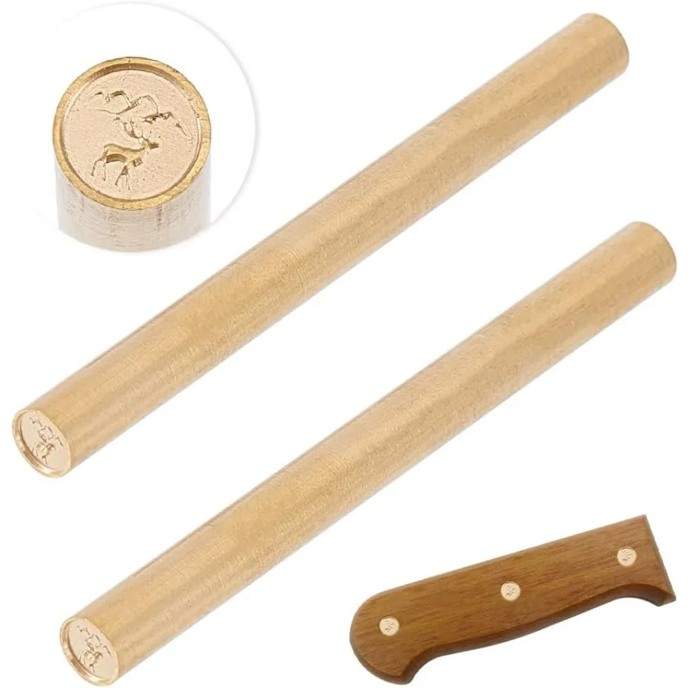 2Pcs Golden Mosaic Pins 6mm Diameter Decorative Knife Handle Pins 2.7 Inch Long Deer Horn Brass Mosaic Knife Handle
