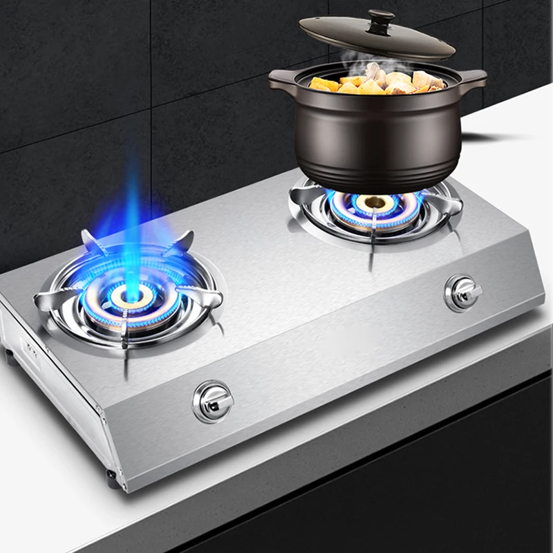 Gas Double Stove Desktop Nine-chamber Fierce Fire Stove Old-fashioned Stainless Steel Double Stove Liquefied / Natural Gas 6