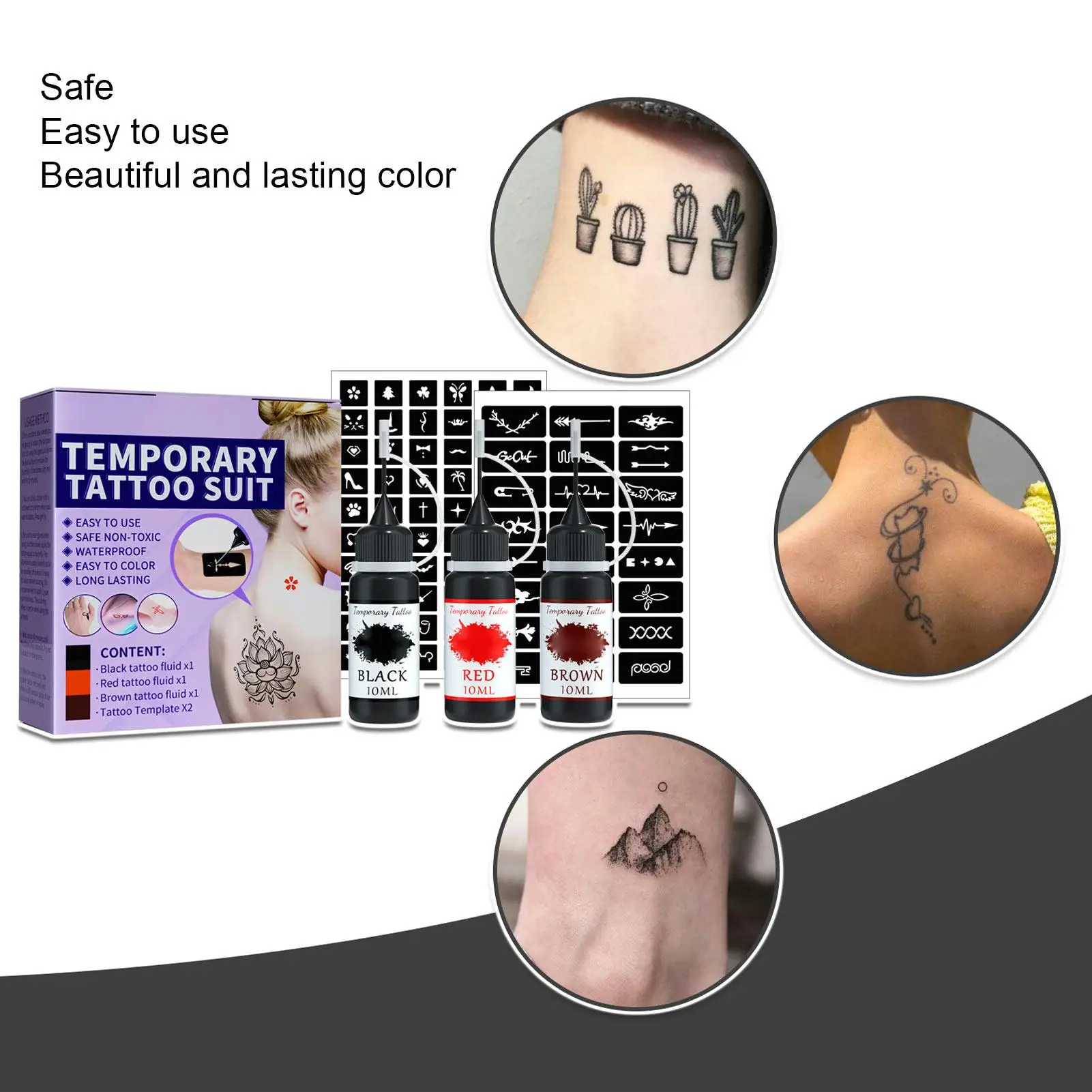 3pcs Tattoo Ink Stencil Kit-3 Colors, Waterproof & Long Lasting DIY Tattoo Set