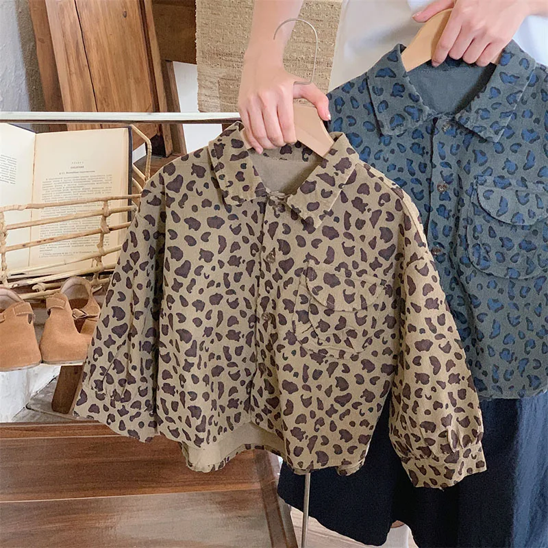 Autumn Fashion Kids Shirt Boys Long Sleeve Leopard Print