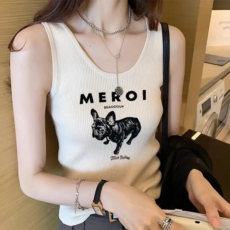 Summer Women White Tank Top Sleeveless Tight Ribbed Female Black Knit Vest Straps Simple Casual Fitness Basic Solid Clothing