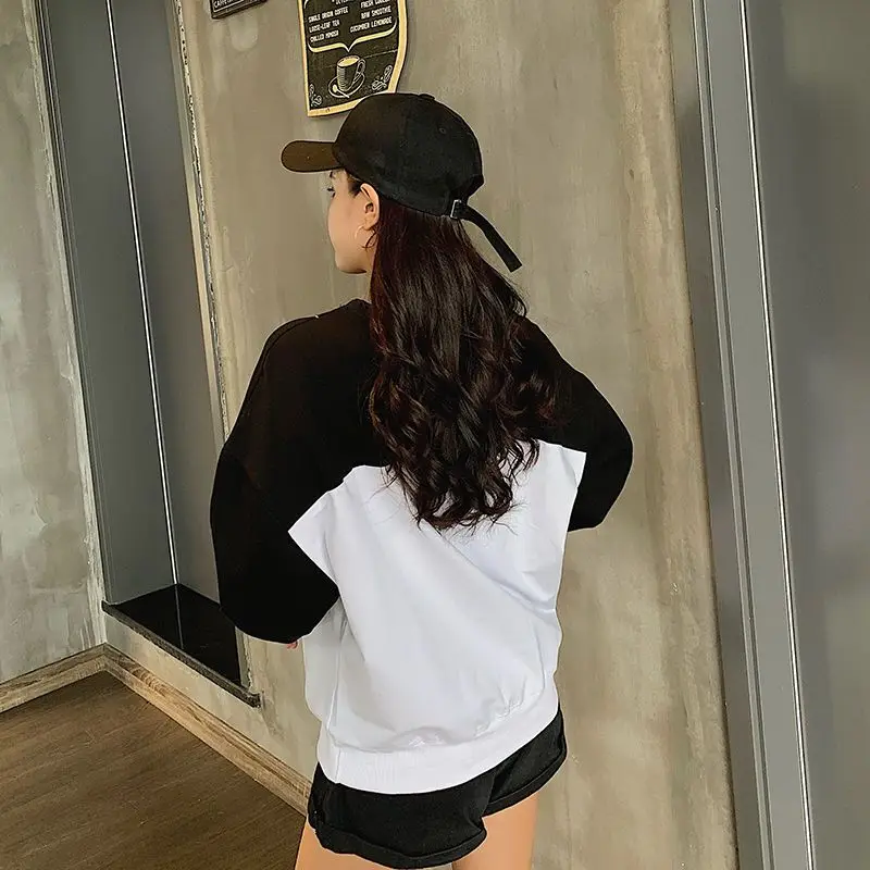 Fashion Printing Letter Cartoon Casual Sweatshirts Female Clothing 2023 Autumn Oversized All-match Pullovers Korean Sweatshirts