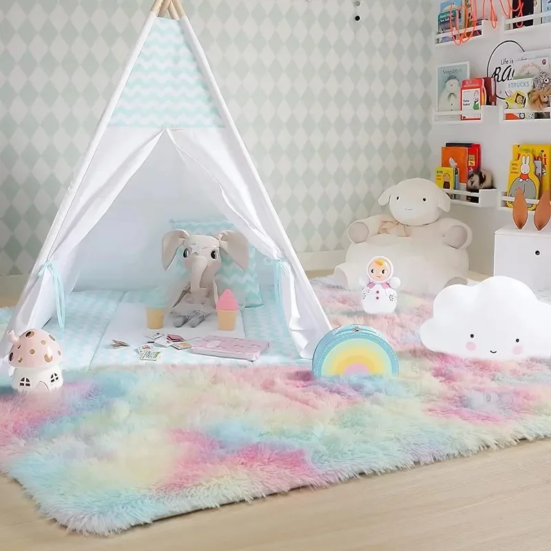 Fluffy Rainbow Rugs for Girls Bedroom Soft Shag Carpets for Teen Girls Kids Baby Room Nursery Playroom Cute Room Decor Area Rug 3