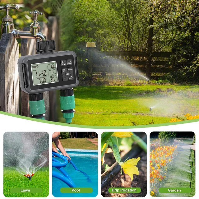 Haozee Smart Water Timer Intelligent 2-Outlet Irrigation Watering System Sprinkler Timer Garden Programmer IPX7 LCD Display 4