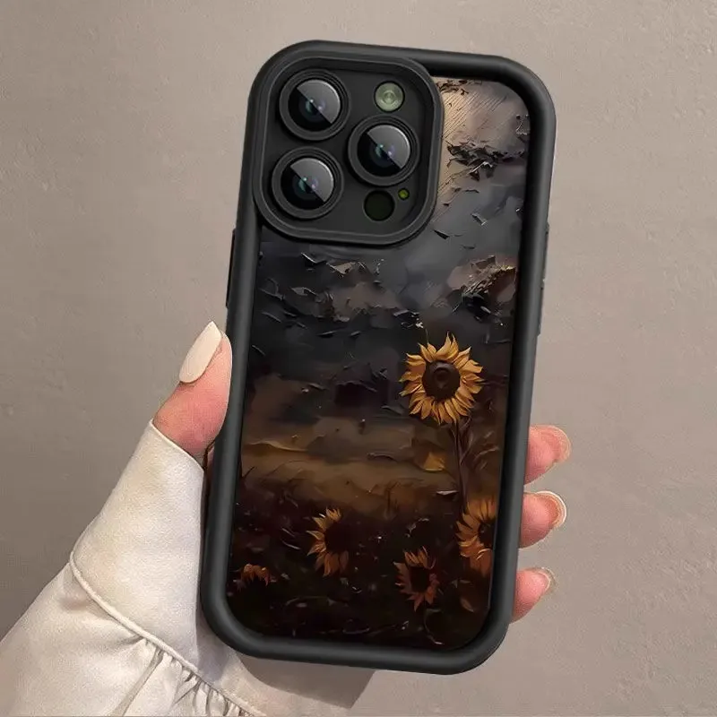 Vintage Sunflower Print Matte Hard Phone Case - Anti-Drop Protective Cover