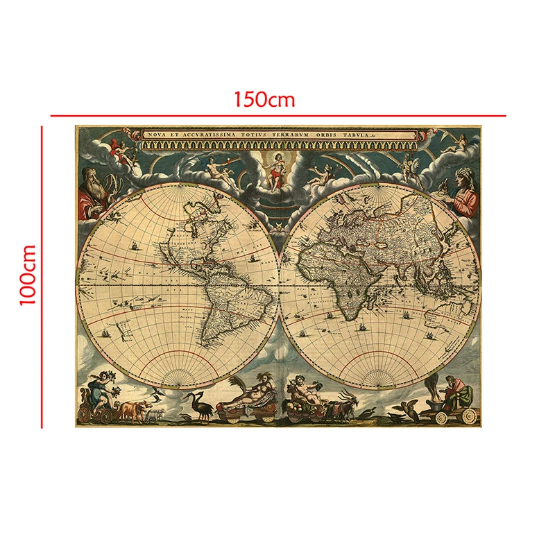 Vintage World Map with Medieval Latin Portuguese Decor Wall Art Poster 150*100cm Living Room Home Decoration School Supplies