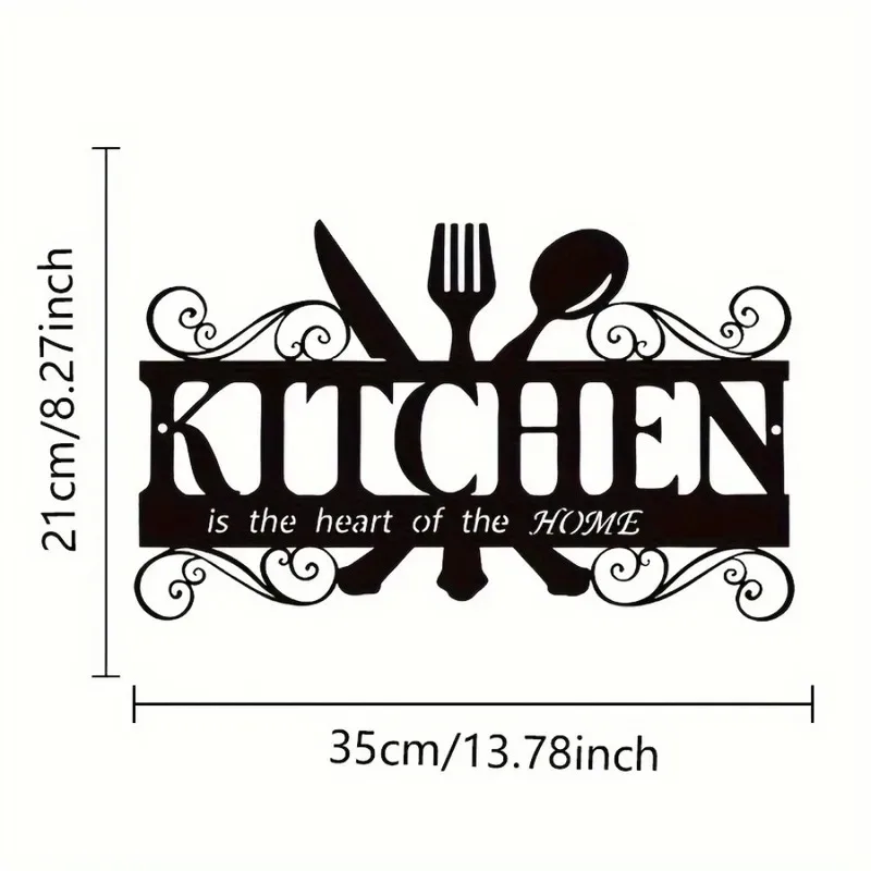 1pc Art Deco Inspired Black Metal Kitchen Wall Art - Elegant Family Theme Hanging Sign with Heartfelt Message 2