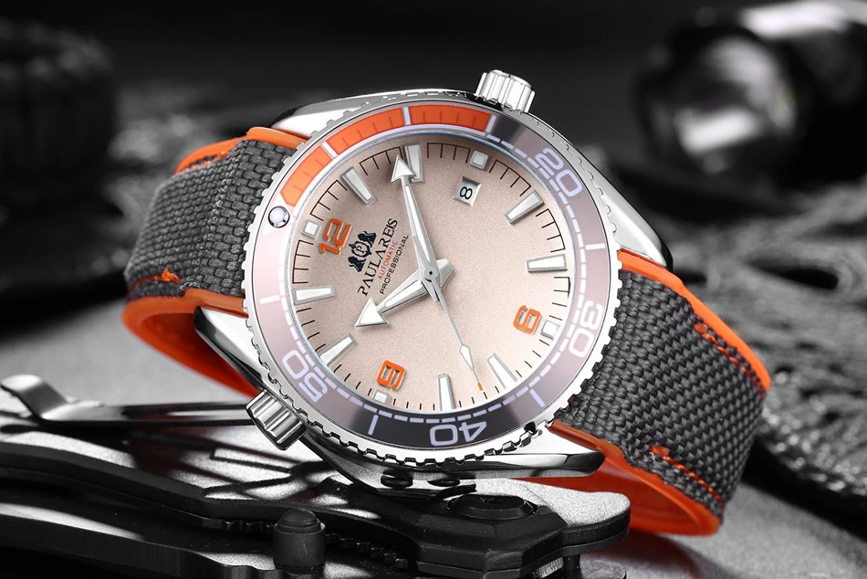 Men Automatic Self Wind Mechanical Canvas Rubber Strap Watch mechanical watch