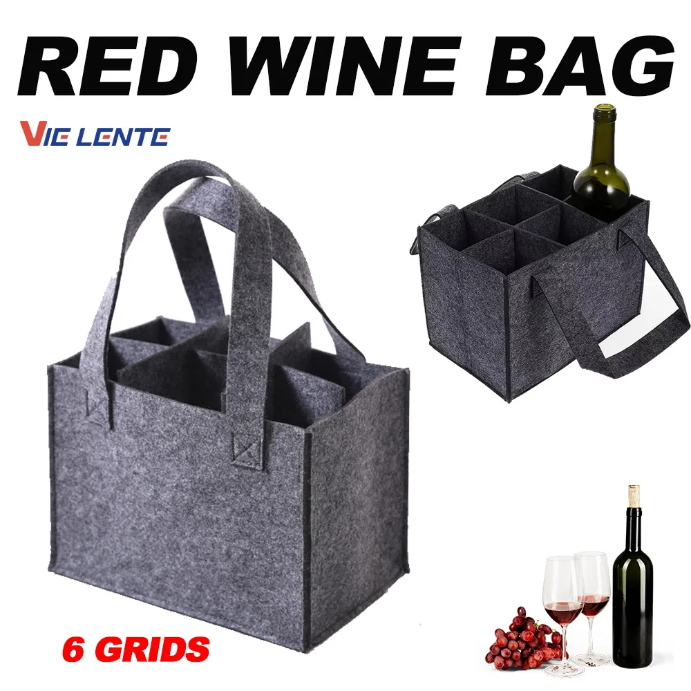 Wine Storage Bag Felt Carrier for 6 Bottles