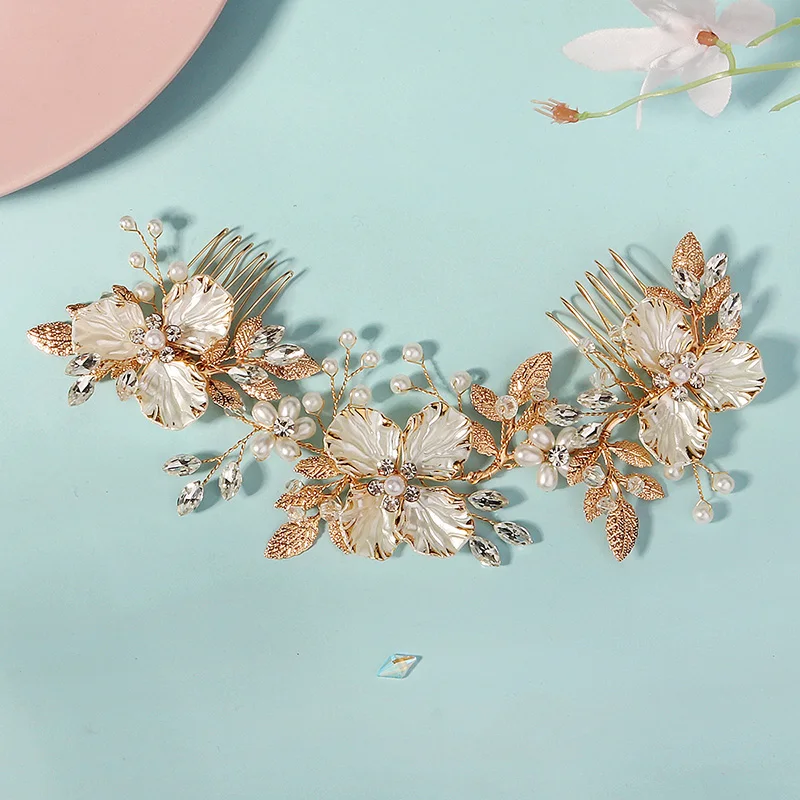 Gold Color Hair Comb Pearl Rhinestone Wedding Hair Accessories for Women