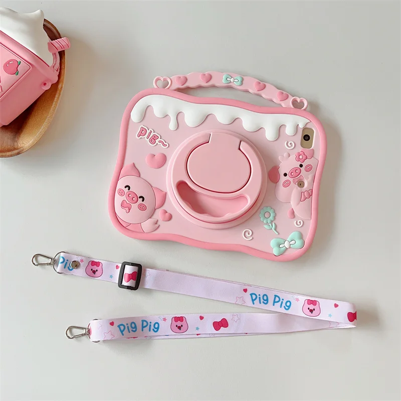 

Cartoon Pig Tablet Stand Funda Case For Apple ipad10.9 12.9 9.7 Pro11 10.2 10.5 10.9 Mini6 123 Air45 Silicone Protective Shell