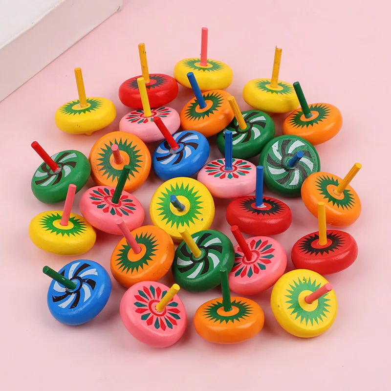 12/24Pcs Mini Wooden Gyro Spinning Top Desktop Finger Toys Kids Birthday Party Favors Goodie Bag Pinata Fillers Christmas Gift
