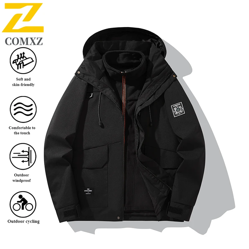 EiAO 3-in-1 Windbreaker Couple's Set Detachable Hood Waterproof Windproof Teen Outdoor Jacket for Hiking Camping Fishing 2025