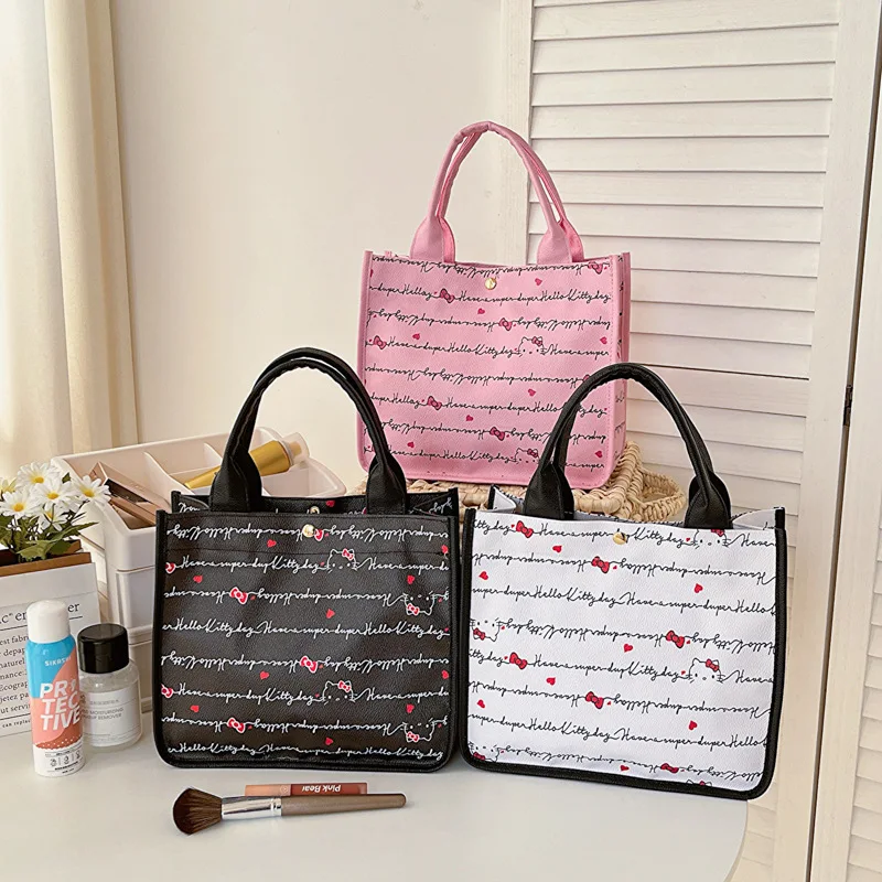 

Kawaii Sanrio Anime Hello Kitty Portable Cosmetic Bag Cute Cartoon Character Girly Heart Commuter Tote Bag Gifts for Girls