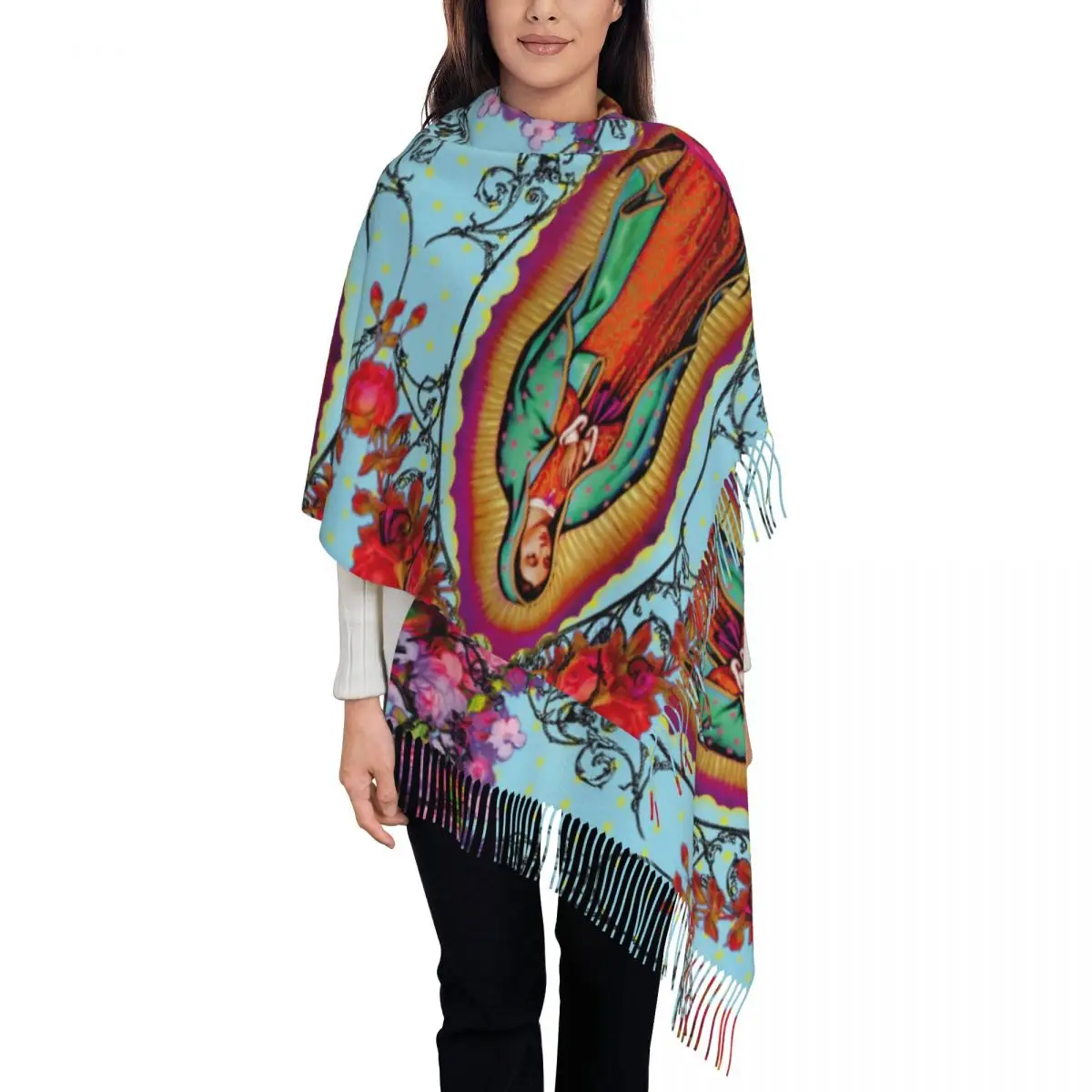 

Christian Catholic Scarf for Women Fall Winter Pashmina Shawls and Wrap Virgin Mary Large Shawl Scarf for Evening Dress