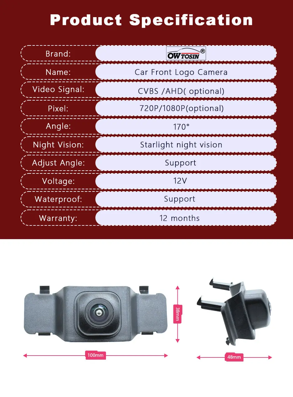 Toyota Corolla Hybrid E210 2018 2019 2020 2021 2022 차량 로고 전면보기 카메라 170 ° Fisheye AHD 1080P 자동차 전면 카메라