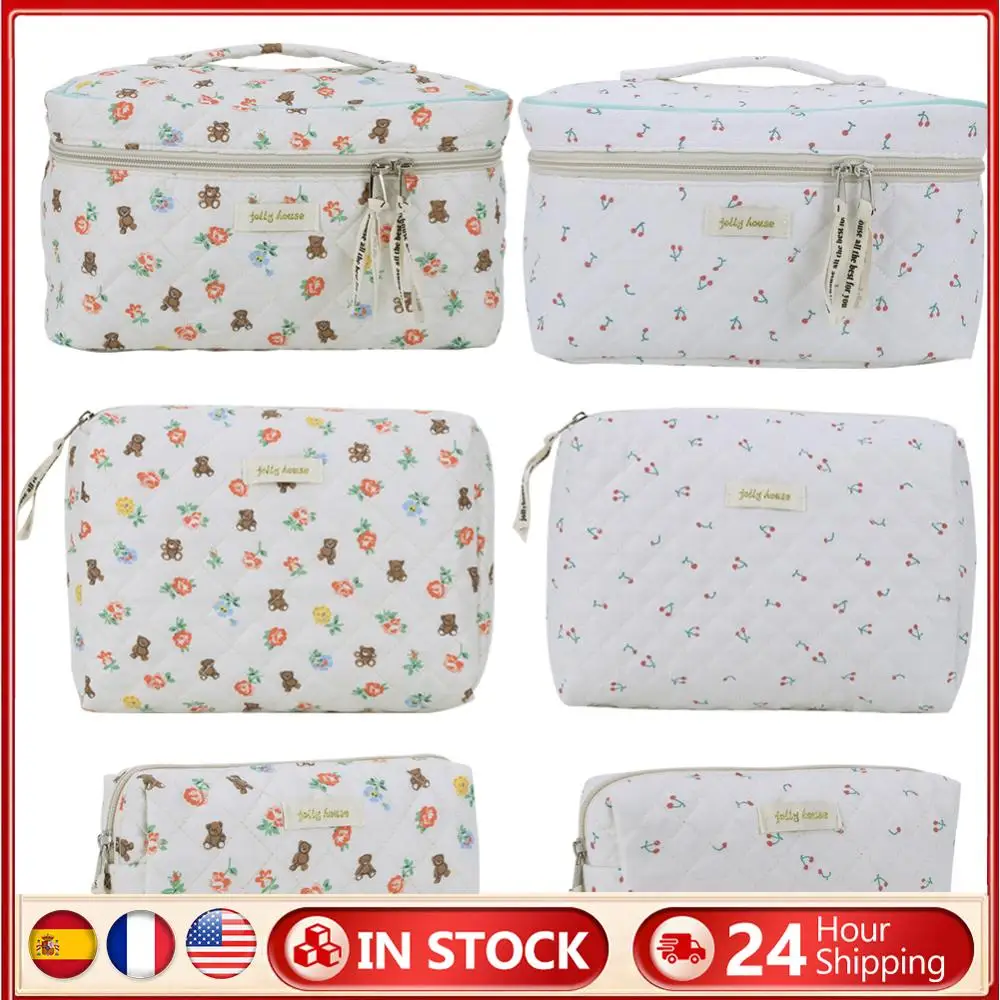Cotton Quilted Makeup Bag Set for Women Travel Cosmetic Storage