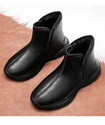 Men's Winter Leather Casual Short Boot Thick Bottom High Top Non Slip Were Resistant Light Large Size Plush Warm Snow Boots