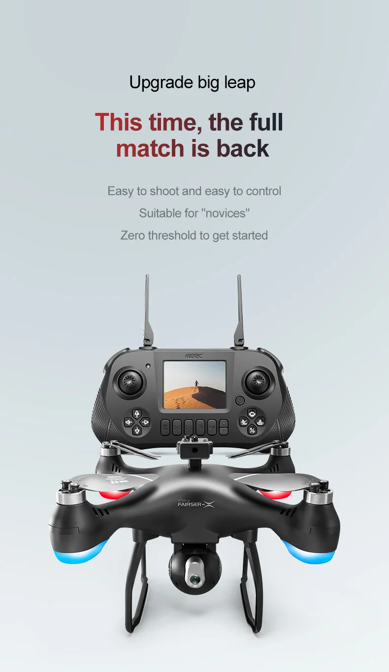 Vue rapprochée du drone radiocommandé 8K montrant ses hélices et caméra WiFi FPV