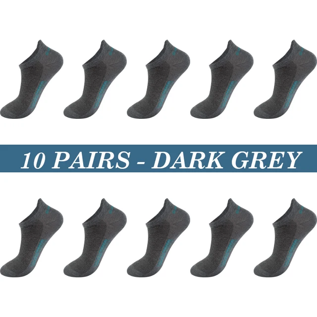 High Quality 10Pairs Men Socks Cotton Summer Sports Breathable Ankle Socks Mesh Casual Athletic Thin Cut Short Plus Size 39-48 10 Pairs Dark grey