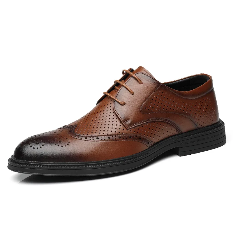 

Leather Casual Designer Shoes Men Hollow Summer Breathable Brock Men's Dress Shoes Fashion Casual Korea Male Wedding Shoe