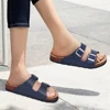 Shevalues Men's Leather Sandals With Arch Support Summer Fashion Double Buckle Beach Slippers Unisex Classic Cork Footbed Sandal