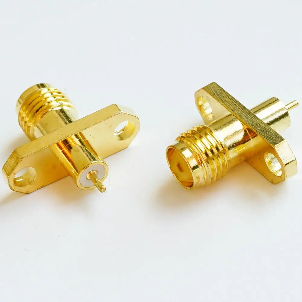 

1X New RF Connector SMA Female Rhombic plug With 2 Hole Flange Chassis Panel Mount deck Solder Copper Body Brass GOLD Plated