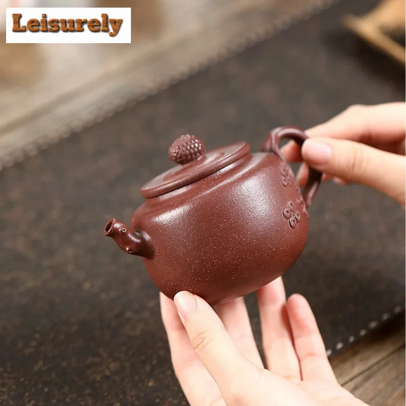 210ml Ancient Yixing Purple Clay Teapots Famous Artists Handmade Pine Cone Pot Raw Ore Downhill Mud Kettle Chinese Zisha Tea Set