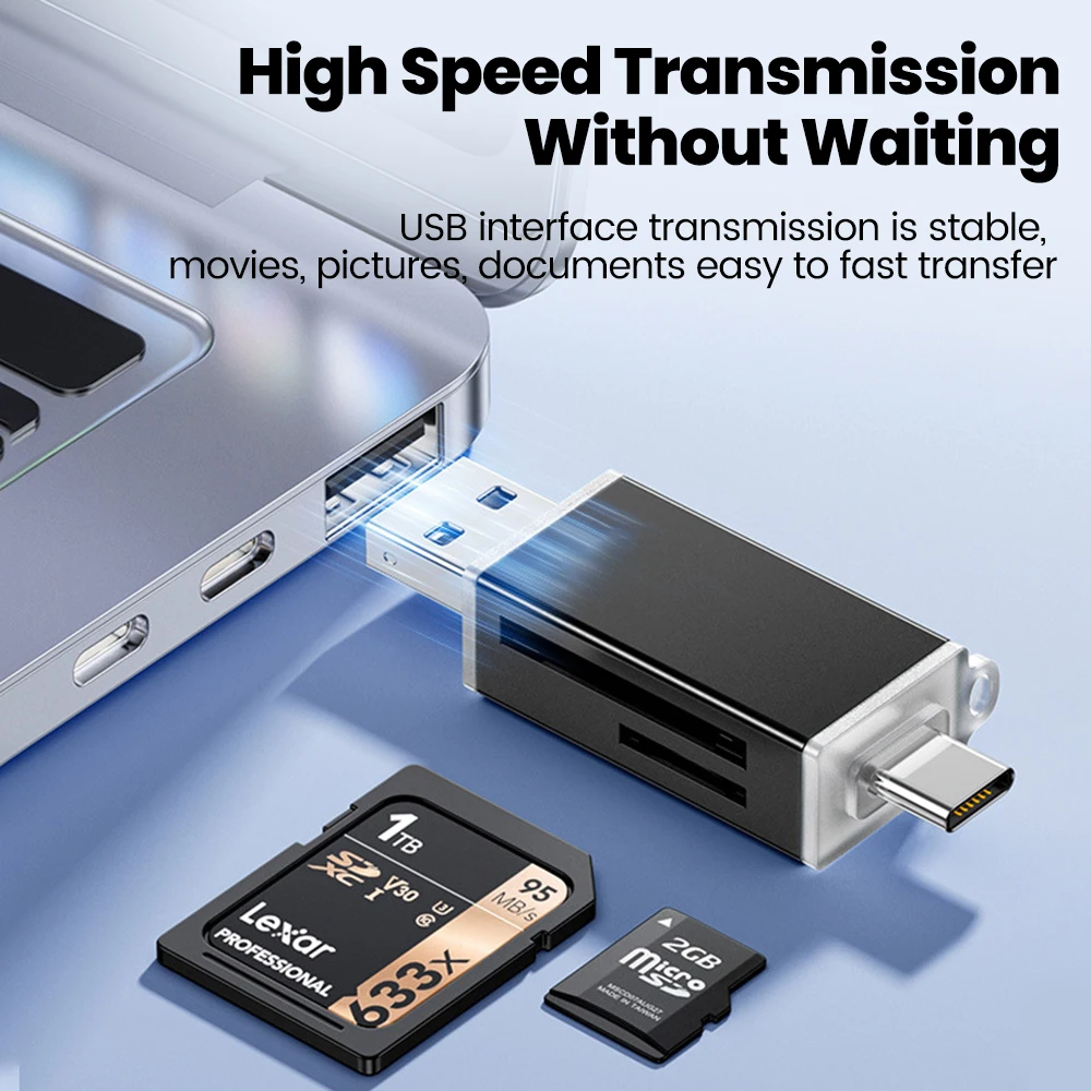 4 in 1 USB 2.0 카드 리더 USB C타입 SD TF 마이크로 SD 스마트 메모리 카드 리더 어댑터 (휴대폰, PC, 노트북 액세서리용)