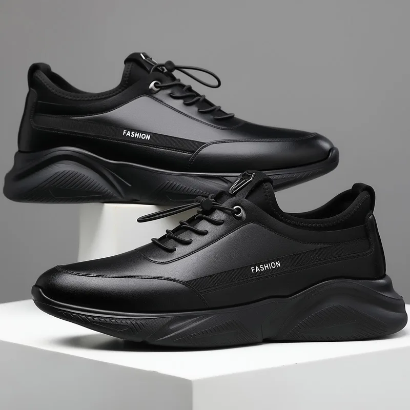 Brand Men Sports Running Shoes Trendy Black Men Slip-On Loafers Breathable Business Leather Casual Shoes Anti Slip Hiking Shoes 3