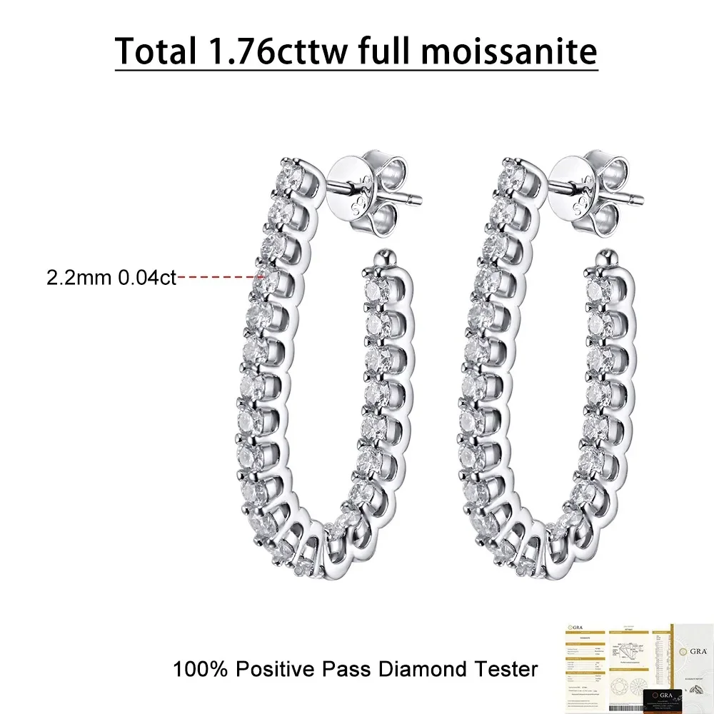 FEOBUR 2.2mm All Moissanite Hoop Earrings for Women Original Certified 925 Sterling Silver Sparkling Lab Diamond Earring Jewelry silver earrings,silver hoop earrings
