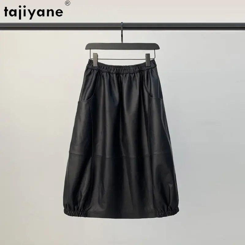 

Tajiyane Genuine Leather Skirt Women Real Sheepskin Lantern Skirts Korean Style Mid-length Skirt High Waist Flower Bud Skirts
